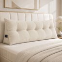 Ver imagem 1 de Almofada de Cabeceira Retangular Mel 140cm Suede Apoio Conforto com Bolso Lateral