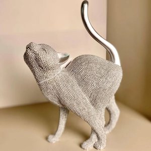 Escultura Decorativa Gato Diamond Cinza em Resina C/strass 25,4x17,5cm Brascontinetal
