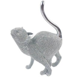 Escultura Decorativa Gato Diamond Cinza em Resina C/strass 25,4x17,5cm Brascontinetal - 3