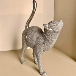 Escultura Decorativa Gato Diamond Cinza em Resina C/strass 25,4x17,5cm Brascontinetal - 2