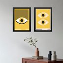 Ver imagem 2 de Kit 2 Quadros Arte Bauhaus Olhos Preto e Amarelo 24x18cm:moldura Branca