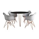 Ver imagem 6 de Mesa Jantar Redonda 90Cm Preta Clips 3 Pés Com 4 Poltronas Brancas Base Cobre - Cor: Preto