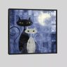 Quadro Gatos Vintage Azul 80x80 Moldura Preta - 1