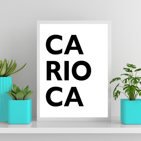 Quadro Decorativo Palavra Carioca 24x18cm - com vidro:Madeira branca