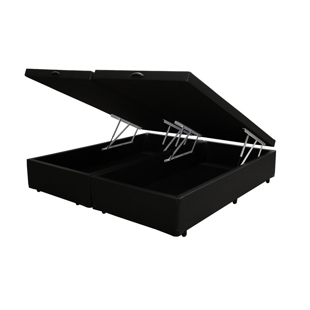 Base Box Baú Casal Blindado Bipartido NK Camas Sintético Preto 41x138x188