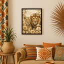 Ver imagem 2 de Quadro Artístico Leão e Leoa com Flores 45x34cm - com Vidro:moldura Preta