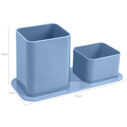 Kit 2 Organizadores de Mesa Escritório Porta Canetas Objetos Clips Azul Claro Dellocolor - 5