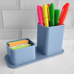 Kit 2 Organizadores de Mesa Escritório Porta Canetas Objetos Clips Azul Claro Dellocolor - 2