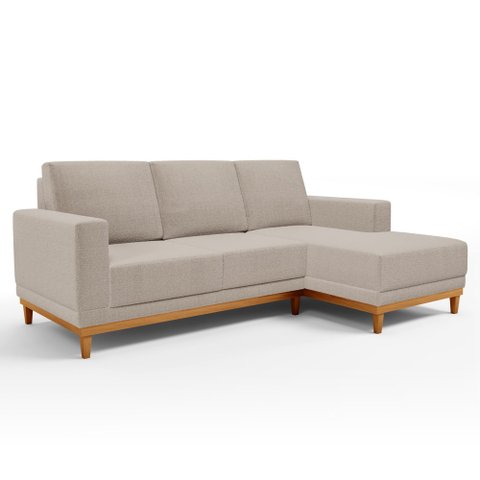 Sofá Living 200cm 3 Lugares com Chaise Direito Kayrós D05 Boucle Bege - Mpozenato
