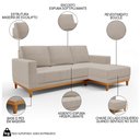 Ver imagem 3 de Sofá Living 200cm 3 Lugares com Chaise Direito Kayrós D05 Boucle Bege - Mpozenato