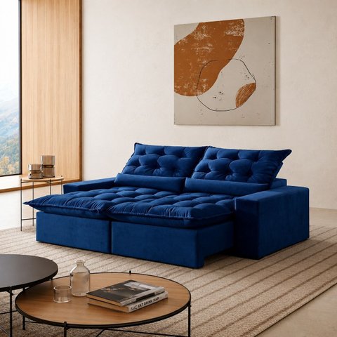Sofá Malta Retrátil e Reclinável 210m - Azul
