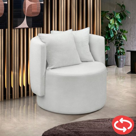 Poltrona Orgânica Base Giratória Maya Boucle Cru Redonda Decorativa - Arkell