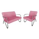 Ver imagem 1 de Kit Namoradeira + Poltrona Decorativa Bela Suede Rosa Braço Cromado