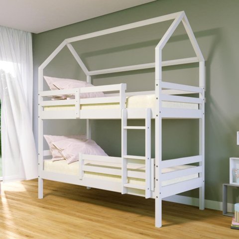 Beliche Casinha Solteiro Slim Rb com Grade de Proteção Madeira Maciça Branco Housin