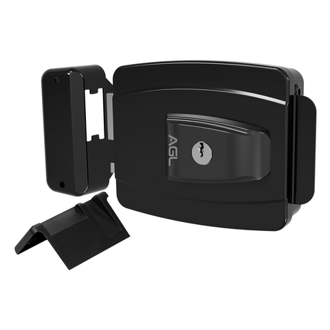 Fechadura Mini Agl Ajustável Simples 12V Externa Preta Agl