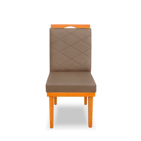 Cadeira Ana Matelassê Tecido Suede com Base Fixa de Madeira Maciça e Puxador Castanho:capuccino