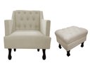 Ver imagem 1 de Kit Poltrona Decorativa Julia + Puff Luis Xv Suede Bege Pés Madeira Mz Decor