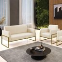 Ver mais imagens de Sofá Namoradeira com Poltrona Base Industrial Alta Dourado Marisa Linho D03 - D\'rossi Cor A19 Bege