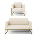 Ver imagem 1 de Sofá Namoradeira com Poltrona Base Industrial Alta Dourado Marisa Linho D03 - D\'rossi Cor A19 Bege
