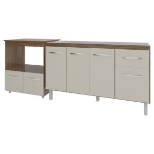 Balcão Armário Cozinha Gabinete de Pia 140 Cm Camila e Balcão Amanda para Microondas e Forno Elétric