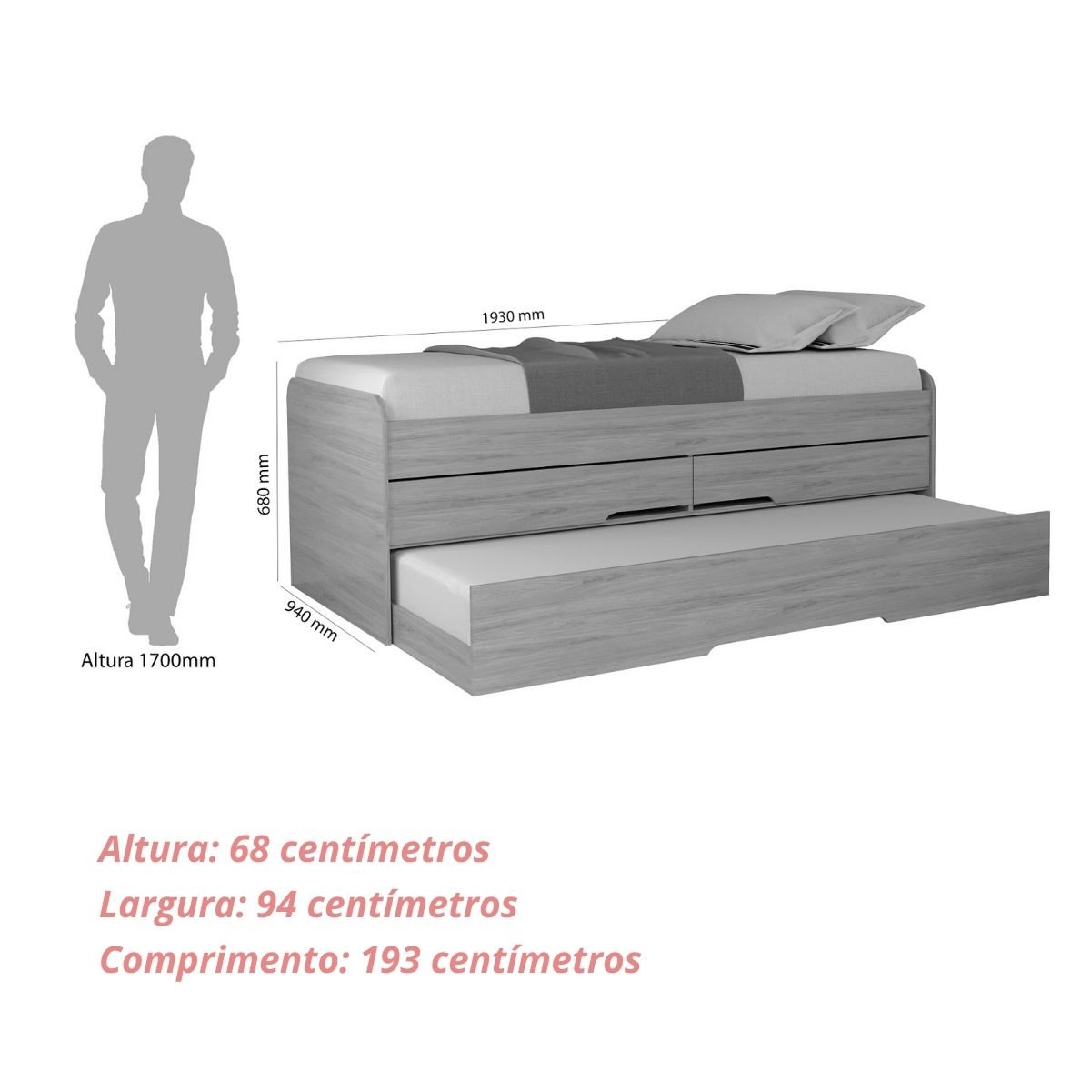 Cama Bibox de Solteiro com Cama Auxiliar e 2 Gavetas - Juliette - Robel Móveis Bicama de Solteiro Ro - 4