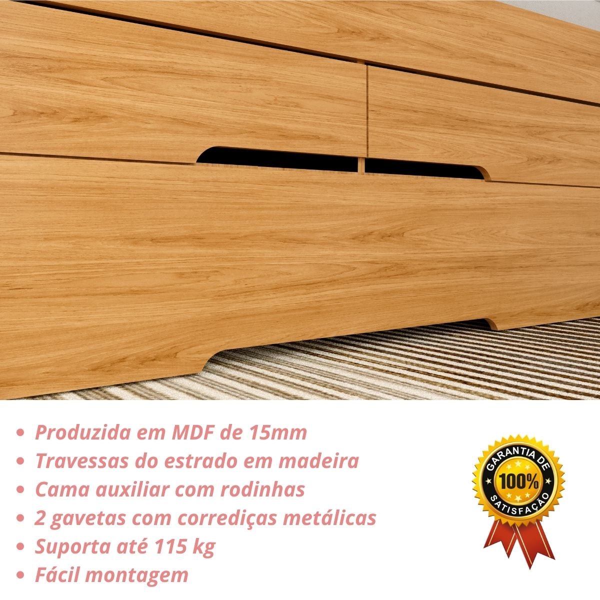 Cama Bibox de Solteiro com Cama Auxiliar e 2 Gavetas - Juliette - Robel Móveis Bicama de Solteiro Ro - 2