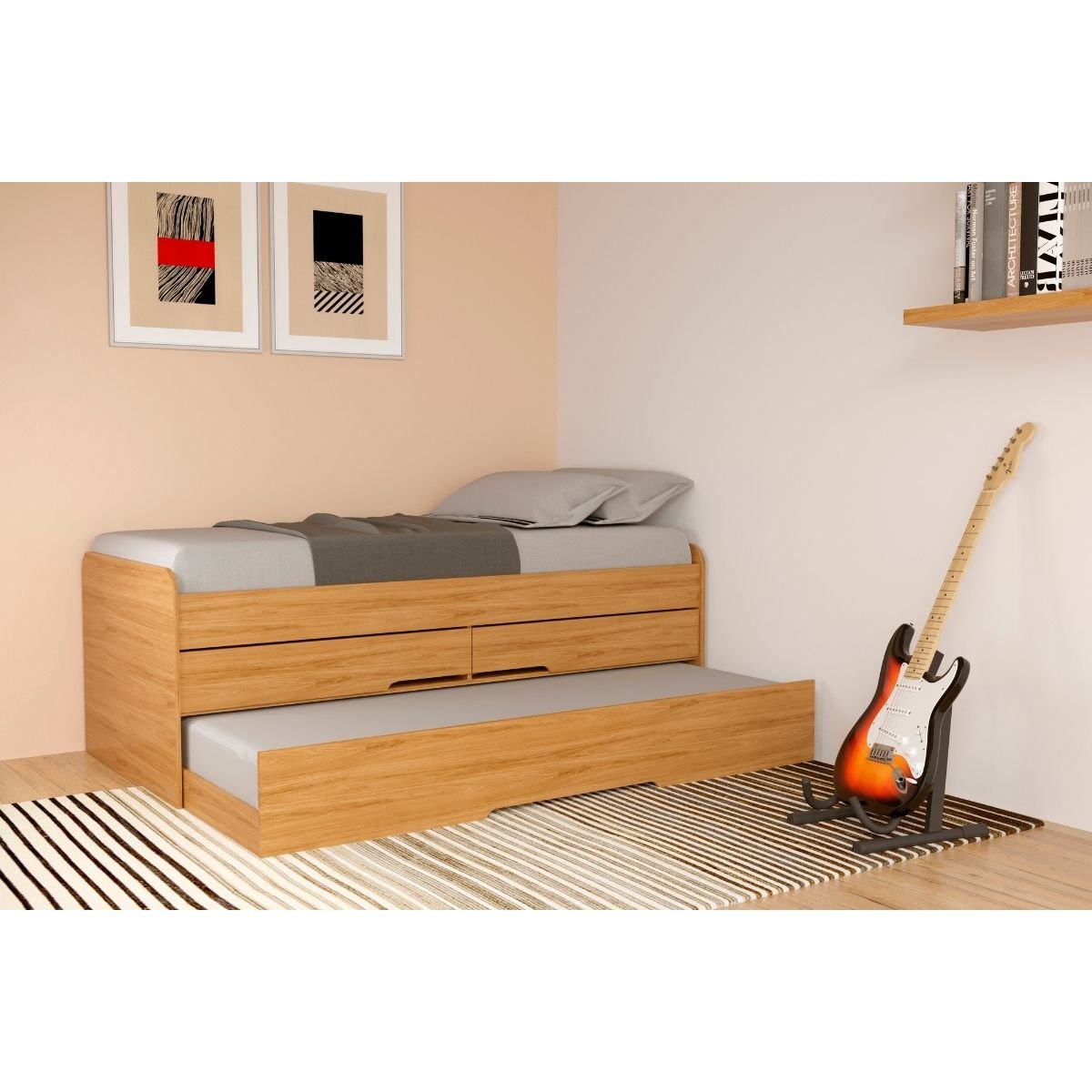 Cama Bibox de Solteiro com Cama Auxiliar e 2 Gavetas - Juliette - Robel Móveis Bicama de Solteiro Ro - 3