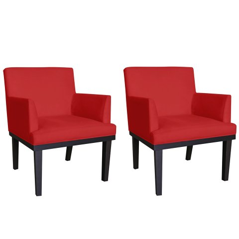 Kit 2 Poltronas Decorativa Vitória Suede Vermelho Pés Madeira Ms Decor
