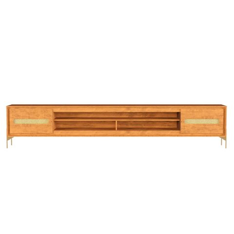 Rack Sala Tv até 75 Polegadas Paraty 273 Cm Laminado Madeira Pés Metal e Palhinha