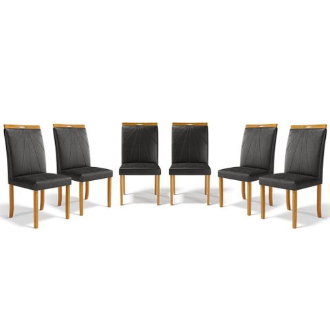 Kit com 6 Cadeiras Maiara Madeira Maciça Estofadas para Mesa de Jantar Courino Preto 503