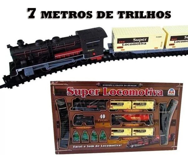 Trenzinho solta fumaça de verdade locomotiva vagões trilhos e estação