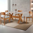 Ver imagem 1 de Conjunto Sala de Jantar Star 4 Lugares Tampo MDF Laqueado com Vidro Quartzo Laq Off Cinam Imbuia