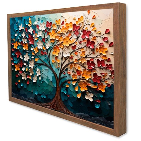 Quadro Decorativo Floral Luxo Florescer em Moldura Caixa Tacolado Moldura Caixa 3cm Madeira com Vidr