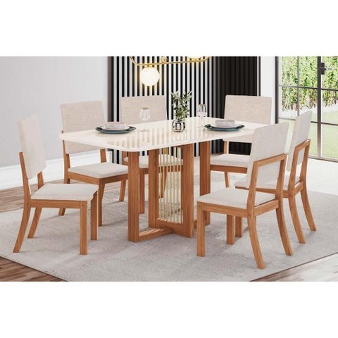 Mesa Cozinha Natalí 160 + 6 Cad Milla Nature/Light Henn