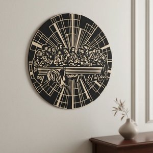 Quadro Redondo Decorativo a Última Santa Ceia de Jesus Mdf em 4 Camadas 40cm