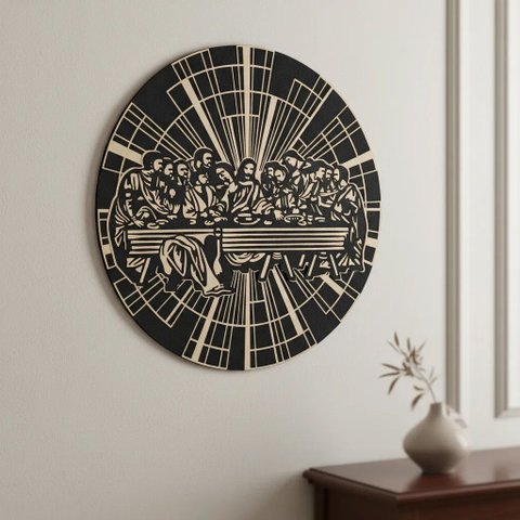 Quadro Redondo Decorativo a Última Santa Ceia de Jesus Mdf em 4 Camadas 40cm