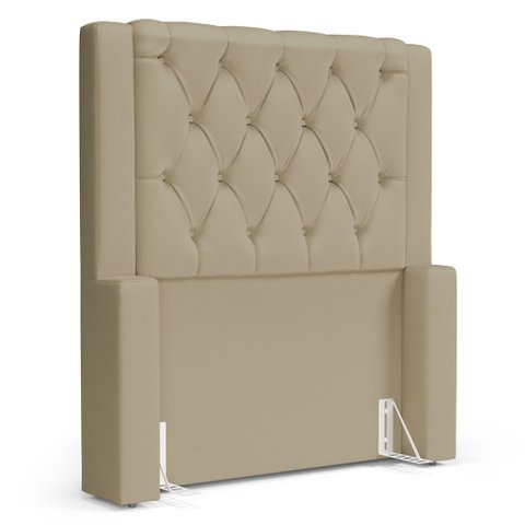 Cabeceira Atena para Cama Box Solteiro 90cm Capitonê com Frame Suede Bege - Desk Design