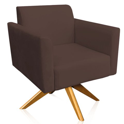 Poltrona Decorativa Isabella Base Giratória Madeira Suede Marrom - Gran Belo