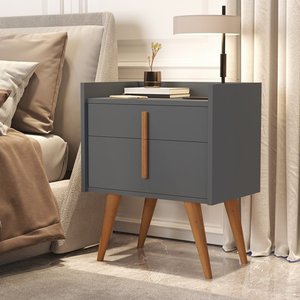 Mesa de Cabeceira Davi Pé Palito Madeira Porta e Gaveta Onix - Comprar Moveis em Casa
