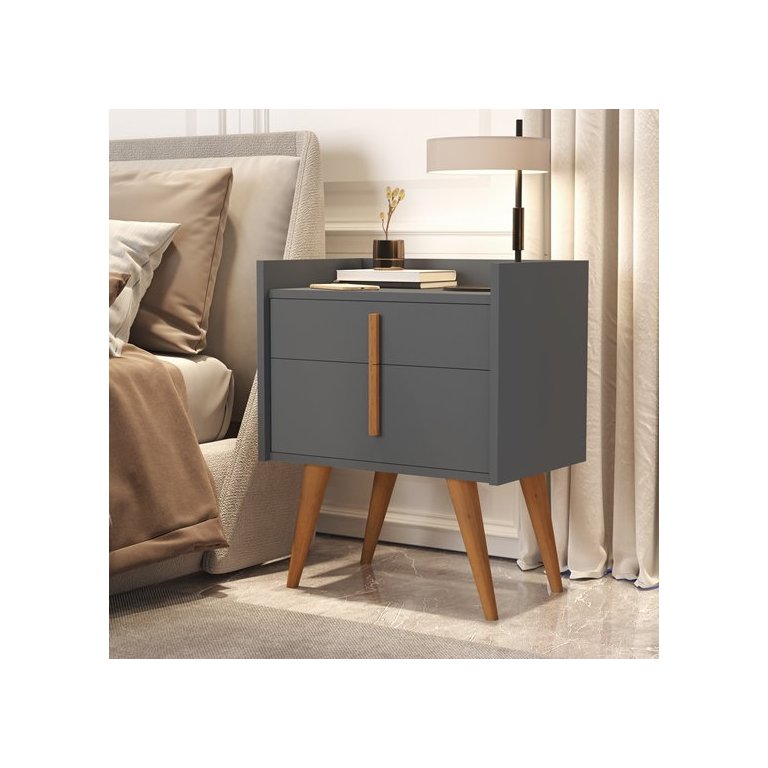 Mesa de Cabeceira Davi Pé Palito Madeira Porta e Gaveta Onix - Comprar Moveis em Casa