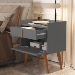Mesa de Cabeceira Davi Pé Palito Madeira Porta e Gaveta Onix - Comprar Moveis em Casa - 2