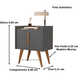 Mesa de Cabeceira Davi Pé Palito Madeira Porta e Gaveta Onix - Comprar Moveis em Casa - 3