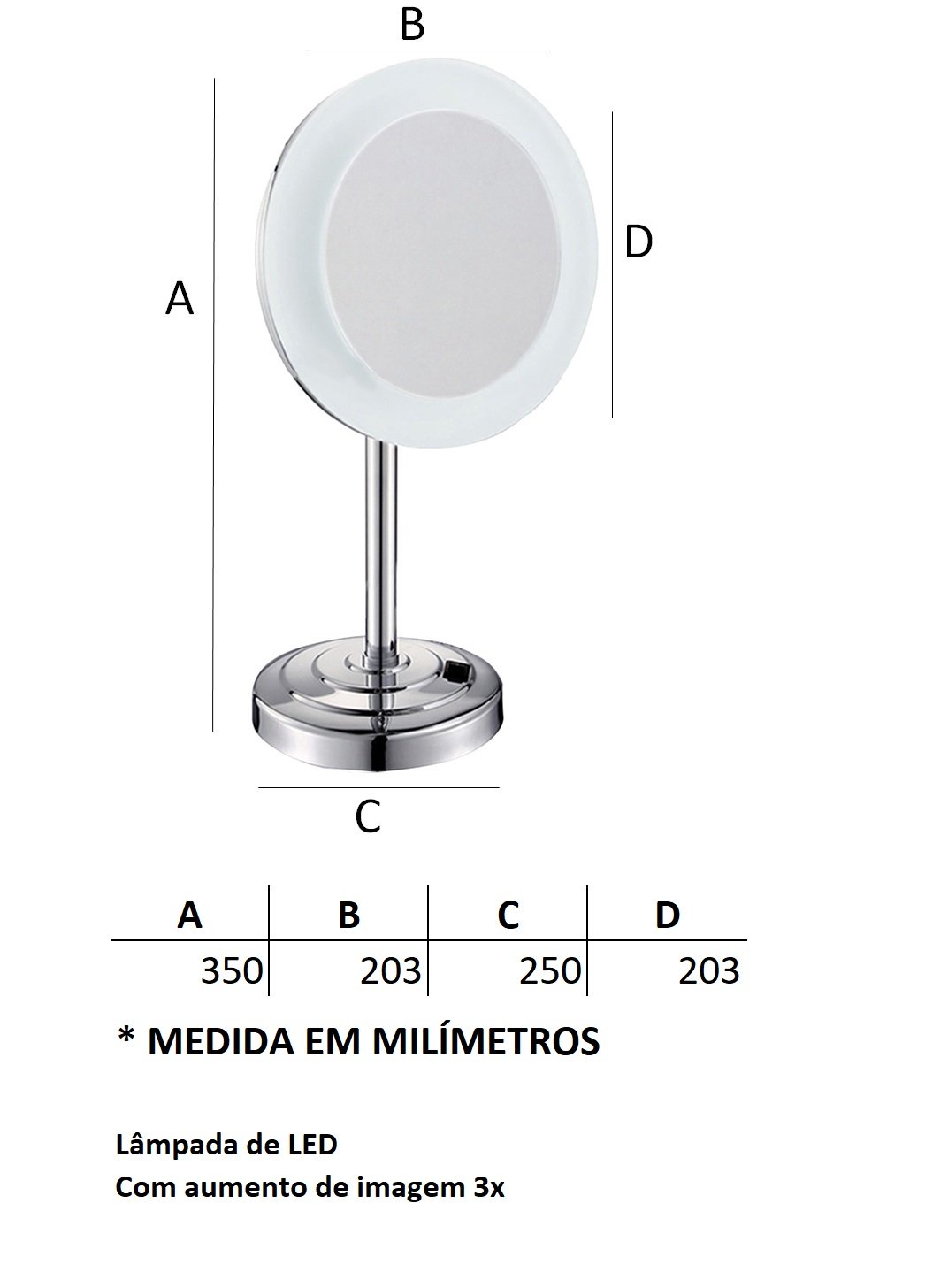 Espelho com luz - EM-L 8 - Redondo - E6550 - Cromado - 3