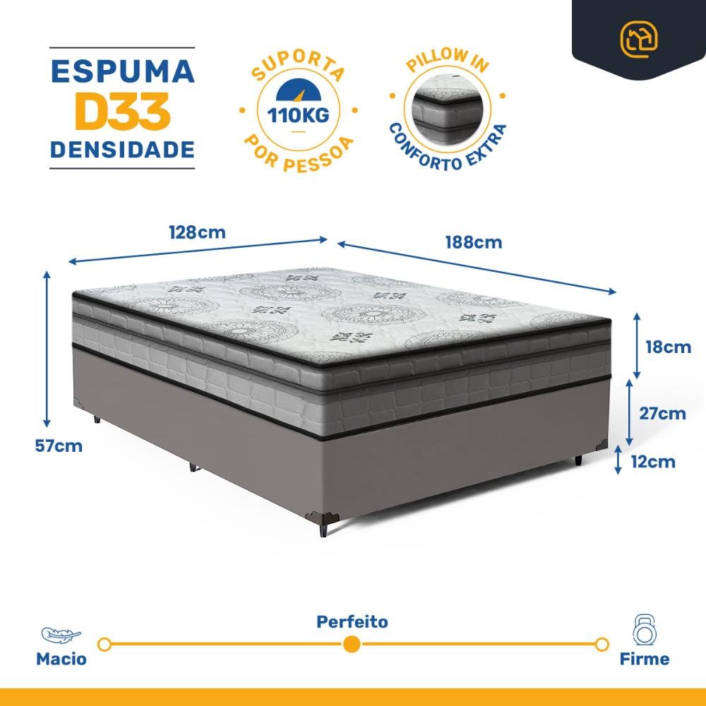 Cama Box com Colchão Espuma D33 Pillow In Anjos Ortosleep Viúva 128x188xx43cm Preto - 4