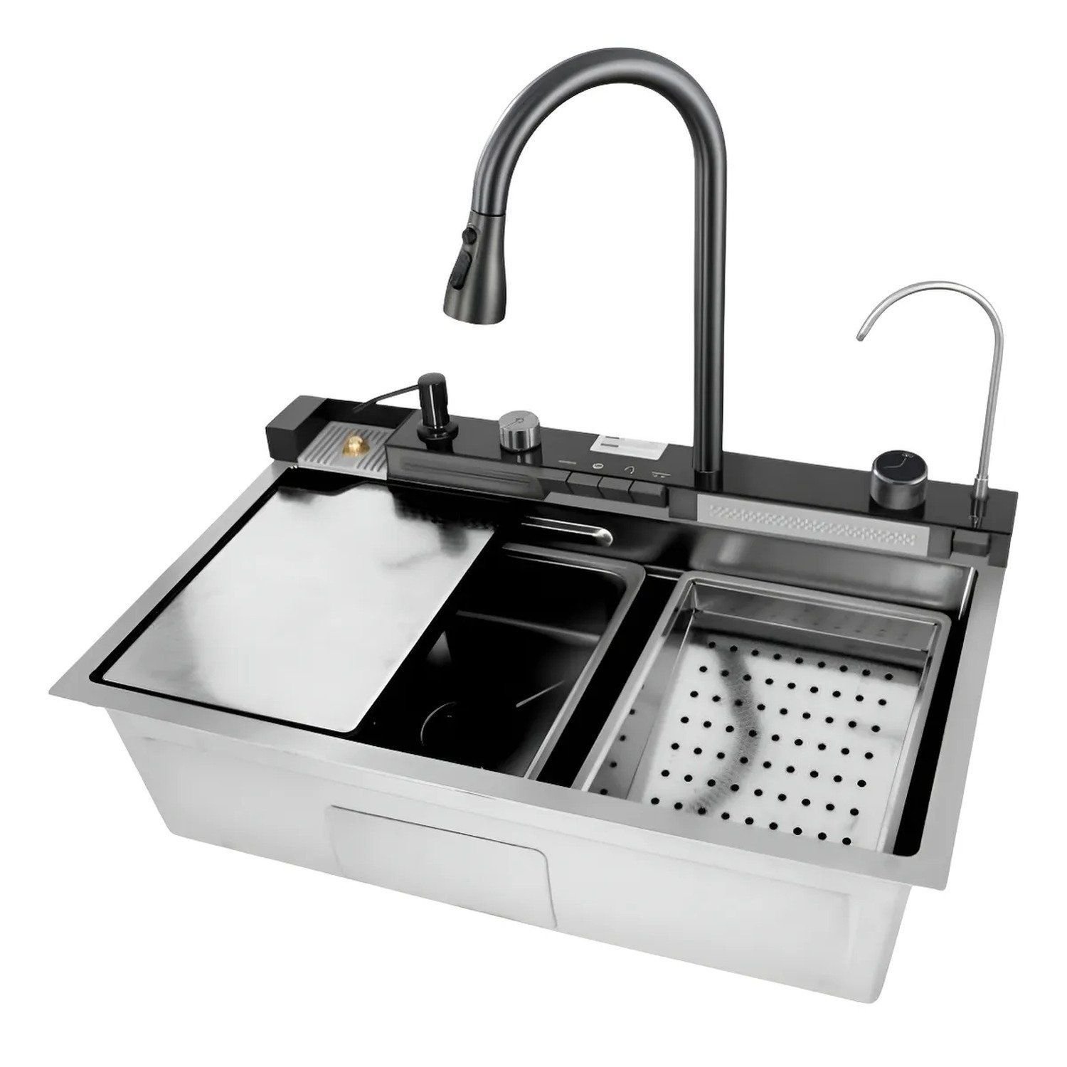 Kit Cuba Inteligente com Cesto Torneira Filtro Dispenser de Sabão Lavador de Copos e Tábua