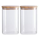 Ver imagem 1 de Kit 2 Potes de Vidro Hermético 1100ml Tampa Bambu Quadrado Oikos Borea Cozinha Mantimentos Temperos