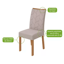 Par de Cadeiras Lopas Rayla - Tecido Linho Rinzai Bege Amendoa Clean - 3640 - 3