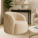 Ver imagem 1 de Poltrona Estofada Orgânica Redonda Confortável Moderna em Bouclé Bege P/ Sala Luxo Recepção Hall
