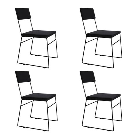 Kit 4 Cadeiras de Jantar Málaga Veludo Preto para Mesa Sala Cozinha Conforto e Decoração - Preto