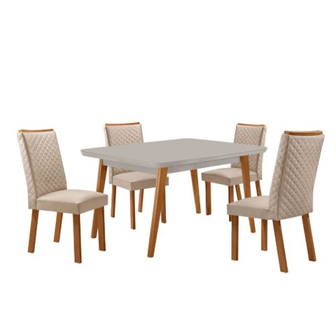 Mesa de Jantar Copper 120cm Madeira Tampo Vidro Canto Copo com 4 Cadeiras Lira